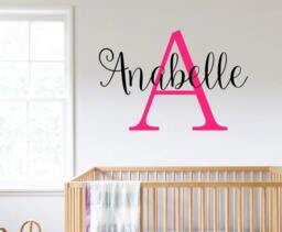 Monogram Decal, Custom Name & Initial, Personalized Monogram Decal, Girls Room Decor, Wall Decal Monogram, Nursery Wall Decor Personalized - thumbnail 1