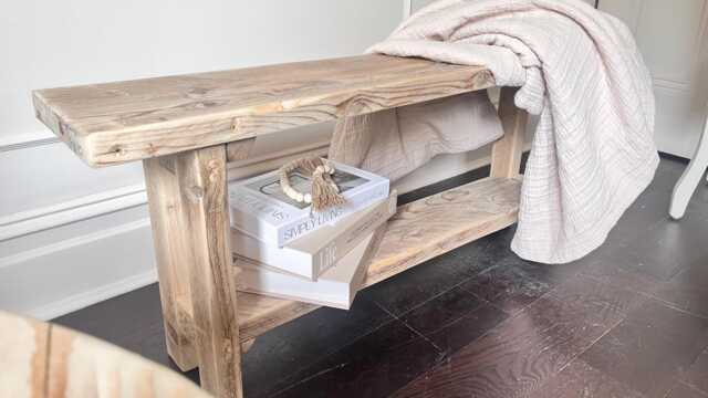 Rustic Reclaimed Wood Storage Bench With Shelf Handcrafted Farmhouse Charm - image 1