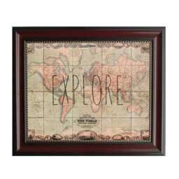 Explore World Map Embroidered Vintage Travel Wall Art - thumbnail 2