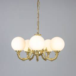 Ben Ornate Brass Chandelier With Opal Glass Globes, Five-Arm - thumbnail 1