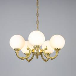 Ben Ornate Brass Chandelier With Opal Glass Globes, Five-Arm - thumbnail 3