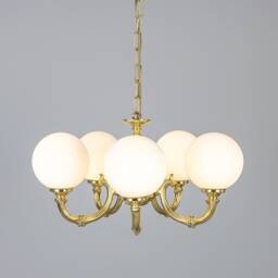 Ben Ornate Brass Chandelier With Opal Glass Globes, Five-Arm - thumbnail 2