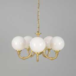Ben Ornate Brass Chandelier With Opal Glass Globes, Five-Arm - thumbnail 4