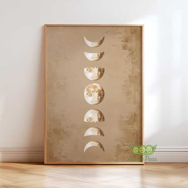 Beige Moon Phases Wall Art Print, Neutral Lunar Phase Poster, Minimal Celestial Artwork, Astrology Modern Bedroom & Living Room Decor - image 1