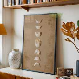 Beige Moon Phases Wall Art Print, Neutral Lunar Phase Poster, Minimal Celestial Artwork, Astrology Modern Bedroom & Living Room Decor - thumbnail 2