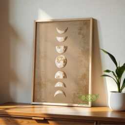Beige Moon Phases Wall Art Print, Neutral Lunar Phase Poster, Minimal Celestial Artwork, Astrology Modern Bedroom & Living Room Decor - thumbnail 3