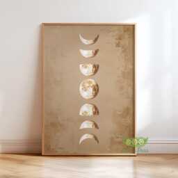 Beige Moon Phases Wall Art Print, Neutral Lunar Phase Poster, Minimal Celestial Artwork, Astrology Modern Bedroom & Living Room Decor - thumbnail 1