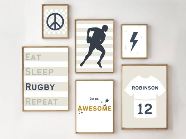 Gallery Wall Rugby Prints For Kids & Teens. Eat, Sleep, Rugby, Repeat. Set Of Prints, Printed Shipped - Prints Only - image 1