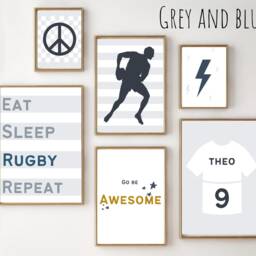Gallery Wall Rugby Prints For Kids & Teens. Eat, Sleep, Rugby, Repeat. Set Of Prints, Printed Shipped - Prints Only - thumbnail 3