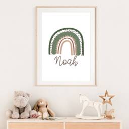 Boys Nursery Prints, Bedroom Jungle Name Safari Wall Art, Green & Brown, Toddler Room - thumbnail 2