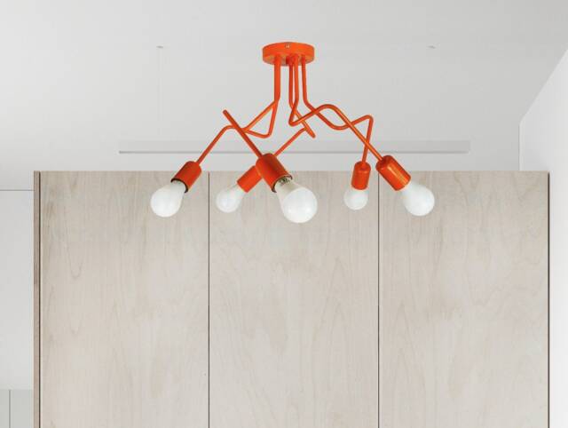 Five Head Semi Flush Mount Orange Ceiling Lighting Fixture 5-Light Chandelier Arms Nursery Ceiling Light