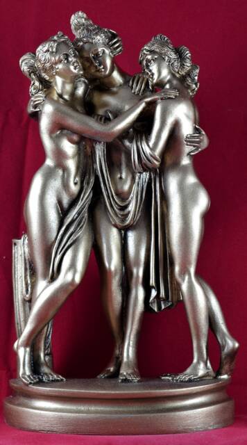 The Three Graces Statue Gold Patina Cast Marble Sculpture - 10 Inch - image 1
