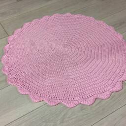 Pink Crochet Circle Rug, Bedside Round Carpet, Round Area Living Room Bedroom Kids Mat, Knitted Rug - thumbnail 2