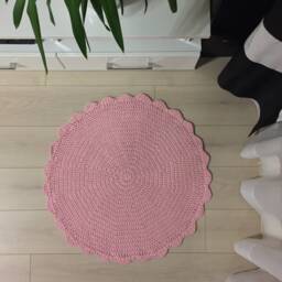 Pink Crochet Circle Rug, Bedside Round Carpet, Round Area Living Room Bedroom Kids Mat, Knitted Rug - thumbnail 3