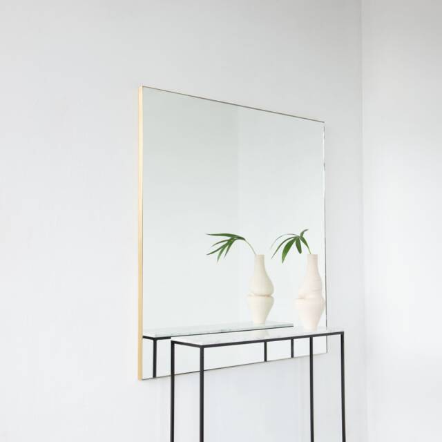 Quadris??? Modern Large Overmantel Rectangular Mirror With Brushed Brass Frame - image 1