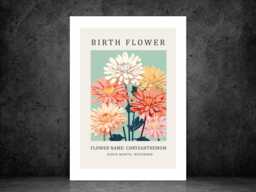 Birth Flower Print November Chrysanthemum - Birthday Month Poster Botanical Wall Art Gift Idea A5 A4 A3 Framed Or Unframed - thumbnail 1