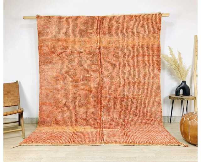Terracotta Moroccan Rug Berber Shag Large Area - Abstract Wavy Line Art Wool Carpet Earthy Rust Boho Living Room Decor - image 1