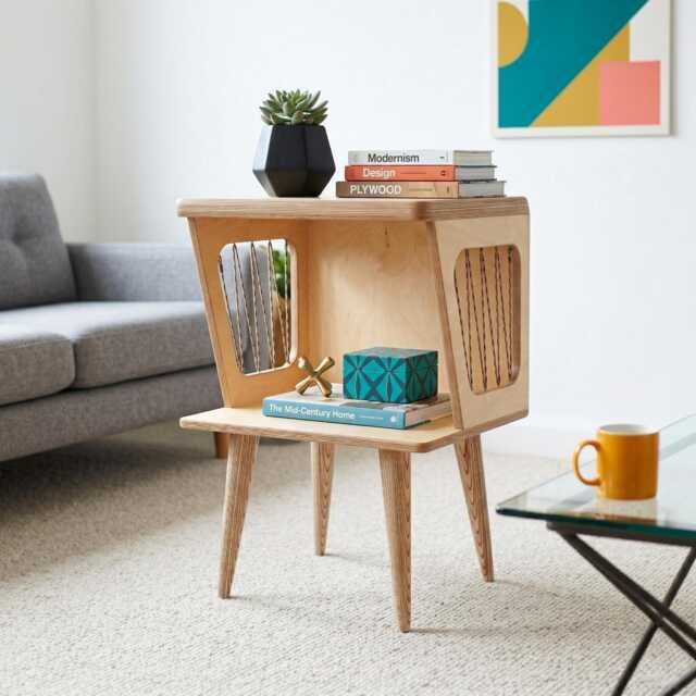 Plywood Turntable Stand, Mid Century Modern Record Player Table, Vinyl Storage - image 1