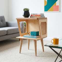 Plywood Turntable Stand, Mid Century Modern Record Player Table, Vinyl Storage