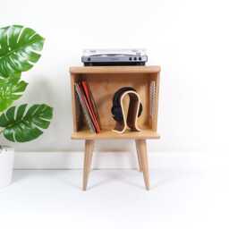 Plywood Turntable Stand, Mid Century Modern Record Player Table, Vinyl Storage - thumbnail 4