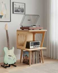 Plywood Turntable Stand, Mid Century Modern Record Player Table, Vinyl Storage