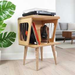 Plywood Turntable Stand, Mid Century Modern Record Player Table, Vinyl Storage - thumbnail 2