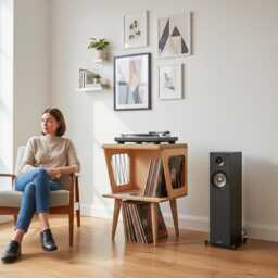 Plywood Turntable Stand, Mid Century Modern Record Player Table, Vinyl Storage - thumbnail 3