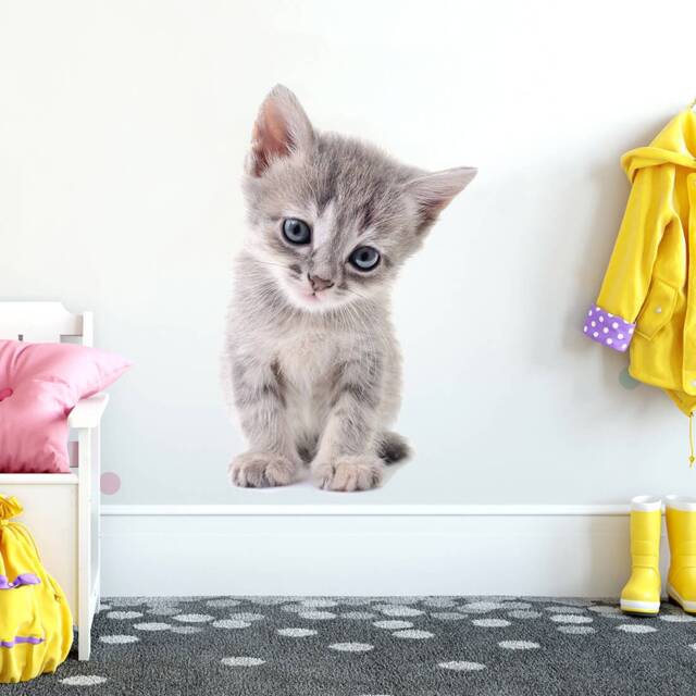Little Cat Wall Decor, Kids Art, Nursery Wallpaper For Room, Childrens Decals, Animal - image 1