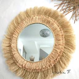 Large Ethnic Raffia Mirror Soleia 80 - thumbnail 3