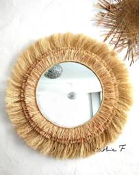 Large Ethnic Raffia Mirror Soleia 80 - thumbnail 1