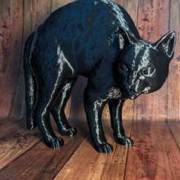 3D Printed Hissing Cat Figurine Halloween Witch Ornament - thumbnail 3