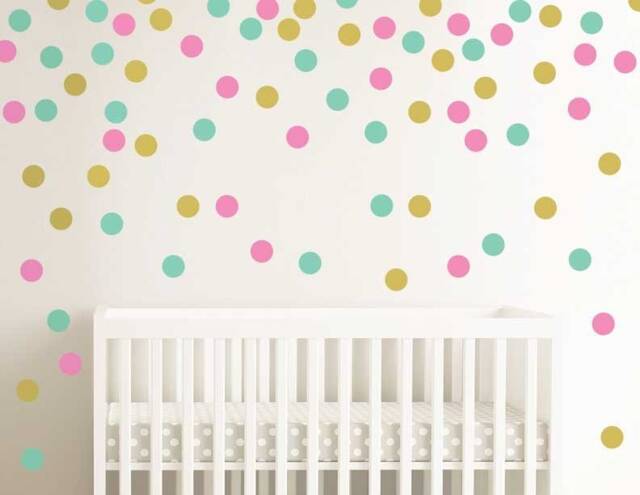 Polka Dot Wall Decals, Vinyl Gold Polka Decal, Multicolored Nursery Girl Room - image 1