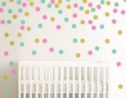Polka Dot Wall Decals, Vinyl Gold Polka Decal, Multicolored Nursery Girl Room - thumbnail 1