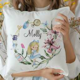 Personalised Alice in Wonderland Cushion Custom Name Gift For Kids, Book Lovers Nursery Decor - thumbnail 3