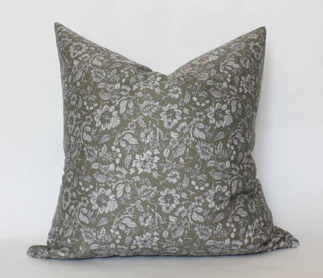 Olive Floral Pillow, Dark Green Pillow Cover, Throw Covers, Decorative Pillows Couch, Khaki - - image 1