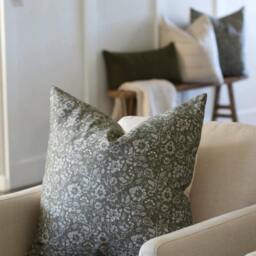 Olive Floral Pillow, Dark Green Pillow Cover, Throw Covers, Decorative Pillows Couch, Khaki - - thumbnail 2