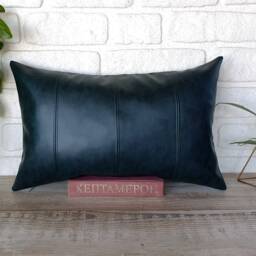 Teal Vegan Leather Lumbar Pillow Cover Decorative Stitch Accent - thumbnail 3