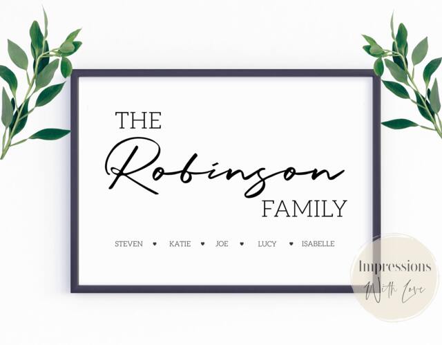 Personalised House Warming Gift, Family Name Sign, New Home Gift For Families, Custom Print, Home Decor, Wall Art, Our Print