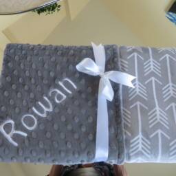 Personalized Gray Minky Baby Blanket, Arrow Print, Shower Gift, Usa Handcrafted - thumbnail 3