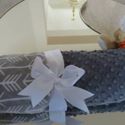 Personalized Gray Minky Baby Blanket, Arrow Print, Shower Gift, Usa Handcrafted - thumbnail 2