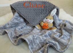 Personalized Gray Minky Baby Blanket, Arrow Print, Shower Gift, Usa Handcrafted - thumbnail 1