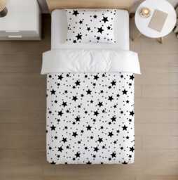 Bedding - Stars Black, Duvet Cover Set, Fitted Sheets, Pillow Case, Modern Colourful Kids Bedding