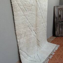 Handknotted White Beni Ourain Rug Moroccan Lamb Wool Rug - 5.2 X 7.9 Ft - thumbnail 3