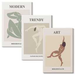 3 Piece Canvas Set - Stylish Characters in Minimalist Shades, Beige Large Wall Art, Artwork Decor - thumbnail 2