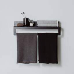 Black Metal Wall Shelf With Towel Bar, Minimalist Kitchen Bathroom - thumbnail 2