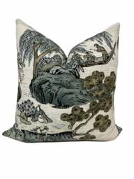 Thibaut Asian Scenic Dynasty Collection Grey Cushion Cover Pillow Double Sided - thumbnail 1