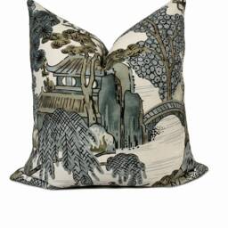 Thibaut Asian Scenic Dynasty Collection Grey Cushion Cover Pillow Double Sided - thumbnail 2
