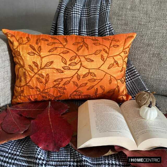 Orange Halloween Pillow, Decor, Home Gift, Oblong/Lumbar Rectangle Pillow Cover Embroidered - Juicy - image 1