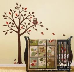 Owl Tree Wall Decal, & Cute Decal For Nursery, Decor, Sticker, Kids Room - thumbnail 2