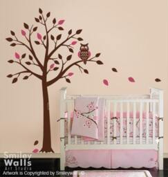 Owl Tree Wall Decal, & Cute Decal For Nursery, Decor, Sticker, Kids Room - thumbnail 1